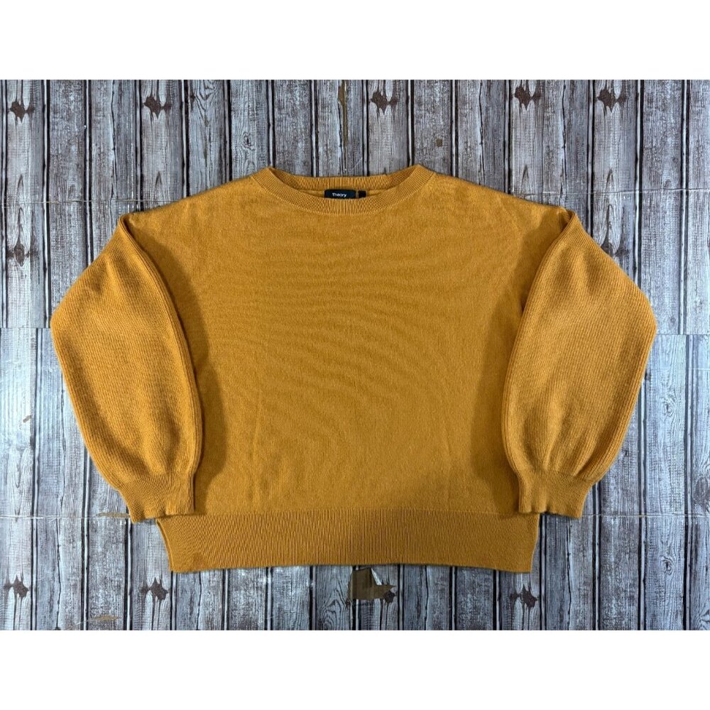 Theory 100% cashemere long ribbed sleeve sweater size L color mustard